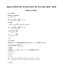 Đề thi tuyển sinh vào 10 môn Toán Sở GD&ĐT Hà Tĩnh năm 2024 - 2025