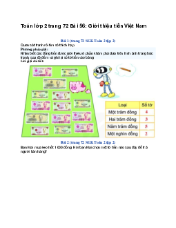 Toán lớp 2 trang 72 Bài 56: Giới thiệu tiền Việt Nam | Kết nối tri thức