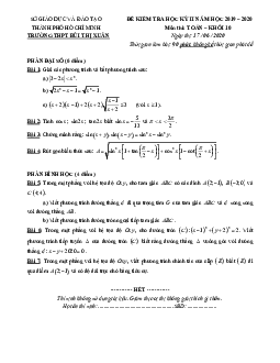 Đề thi học kì 2 Toán 10 năm 2019 – 2020 trường THPT Bùi Thị Xuân – TP HCM