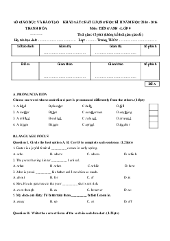 Đề thi học kỳ 2 môn Tiếng Anh lớp 9 Sở GD-ĐT Thanh Hóa năm học 2015 - 2016
