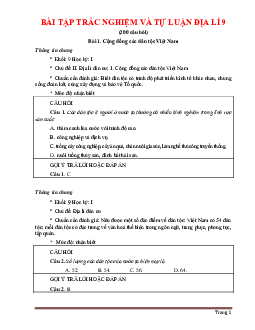 TOP 200 câu hỏi trắc nghiệm và tự luận địa lí lớp 9 (có đáp án)