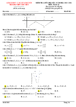 Đề giữa học kì 1 Toán 12 năm 2023 – 2024 trường THPT Yên Viên – Hà Nội