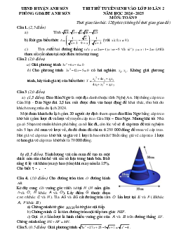 Đề thi thử Toán vào lớp 10 lần 2 năm 2024 – 2025 phòng GD&ĐT Anh Sơn – Nghệ An