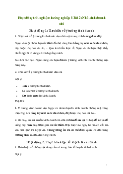 Hoạt động trải nghiệm 8: Nhà kinh doanh nhỏ | Kết nối tri thức