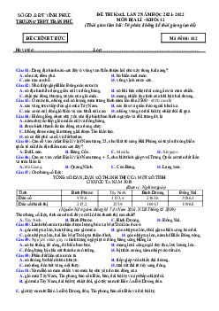 Đề thi KSCL Địa 12 năm 2022 trường THPT Trần Phú lần 2 (có đáp án)