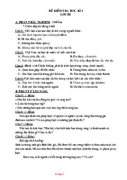 Đề Thi Học Kì 1 Môn GDCD Lớp 8 Năm 2021-2022 (có đáp án)