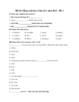 Đề thi Tiếng Anh lớp 5 học kì 2 nghe Đề 1