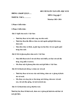 Đề cương ôn tập giữa học kì 2 môn Công nghệ 7 sách Chân trời sáng tạo