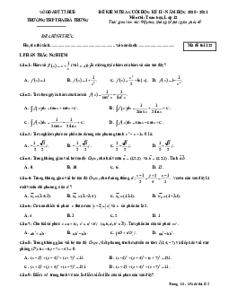 Đề thi HK2 Toán 12 năm 2020 – 2021 trường THPT Hai Bà Trưng – TT Huế