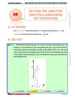 50 bài toán ứng dụng tích phân tính quãng đường vật chuyển động Toán 12