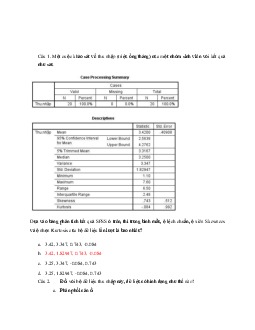 Câu hỏi trắc nghiệm môn thống kê ứng dụng