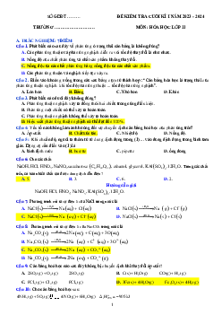 Đề thi học kì 1 môn Hóa học 11 năm 2023 - 2024 sách Kết nối tri thức với cuộc sống | Đề 1
