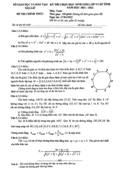 Đề thi học sinh giỏi Toán 9 cấp tỉnh năm 2021 – 2022 sở GD&ĐT Gia Lai