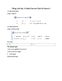 Tiếng Anh lớp 3 Global Success Unit 16 Lesson 3