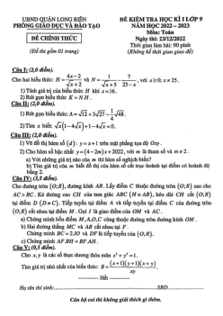 Đề kiểm tra học kì 1 Toán 9 năm 2022 – 2023 phòng GD&ĐT Long Biên – Hà Nội