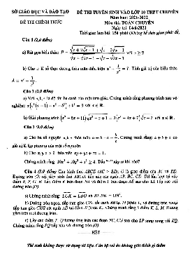 Đề tuyển sinh lớp 10 chuyên môn Toán (chuyên) năm 2021 – 2022 sở GD&ĐT Bình Dương