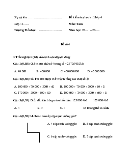 Đề thi học kì 1 lớp 4 môn Toán sách Cánh Diều - Đề số 4