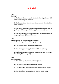 Trắc nghiệm Kinh tế và Pháp luật 10 Bài 6: Thuế | Kết nối tri thức