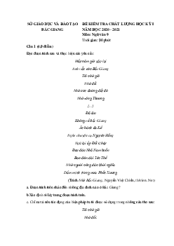 Đề thi học kì 1 Văn 9 Sở GD&ĐT Bắc Giang năm 2020 - 2021