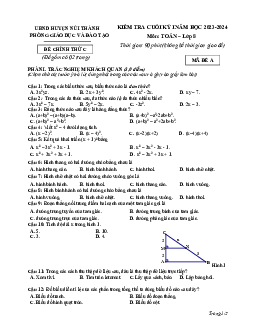Đề học kỳ 1 Toán 8 năm 2023 – 2024 phòng GD&ĐT Núi Thành – Quảng Nam