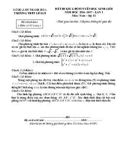 Đề kiểm tra chất lượng đội tuyển HSG Toán 11 năm học 2016 – 2017 trường Lê Lợi – Thanh Hóa lần 1