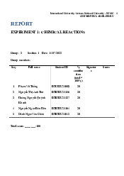 Report-1 - Chemistry Laboratory | Trường Đại học Quốc tế, Đại học Quốc gia Thành phố HCM