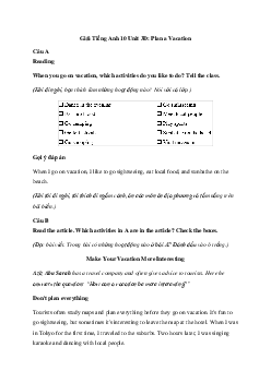Giải Tiếng Anh 10 Unit 3D: Plan a Vacation | Explore New Worlds