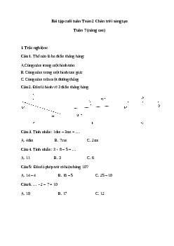 Đề kiểm tra cuối tuần Toán lớp 2| Chân trời - Tuần 7 (nâng cao)