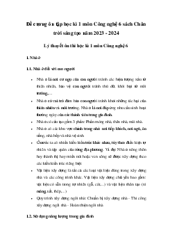 Đề cương ôn tập học kì 1 môn Công nghệ 6 sách Chân trời sáng tạo | Bộ 2