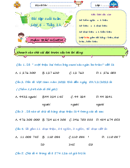 Giải Bài tập cuối tuần lớp 4 môn Toán Chân trời sáng tạo - Tuần 11