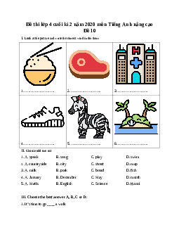 Đề thi lớp 4 cuối kì 2 năm 2020 môn Tiếng Anh nâng cao - Đề 10