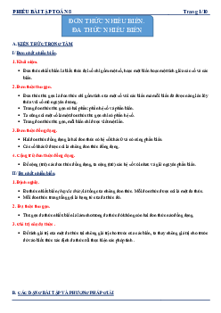 Phiếu bài tập Toán 8 chủ đề đa thức, hằng đẳng thức đáng nhớ và ứng dụng