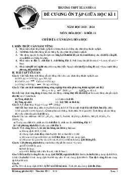 Đề cương ôn tập giữa học kì 1 môn Hóa học 11 sách Chân trời sáng tạo