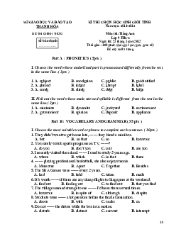 Đề thi chọn học sinh giỏi tỉnh năm học 2011-2012 môn thi Tiếng Anh lớp 9 THCS -sở giáo dục và đào tạo Thanh Hóa