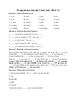 Ôn tập hè lớp 4 lên lớp 5 môn Anh - Đề số 12