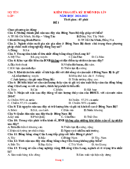 Đề kiểm tra giữa học kỳ 2 địa lí 9 trắc nghiệm (có đáp án)