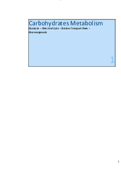 Carbohydrates Metabolism Part 1 - Glycolysis, TCA Cycle