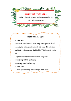 Bài tập cuối tuần Tiếng Việt lớp 4 Chân trời sáng tạo Tuần 26