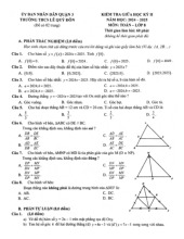 Đề giữa học kỳ 2 Toán 8 năm 2024 – 2025 trường THCS Lê Quý Đôn – TP HCM