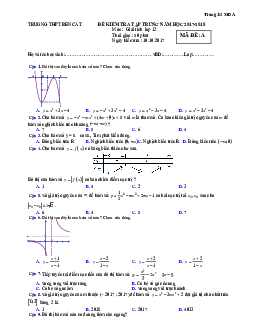 Đề kiểm tra tập trung Giải tích 12 chương 1 năm 2017 – 2018 trường THPT Bến Cát – Bình Dương