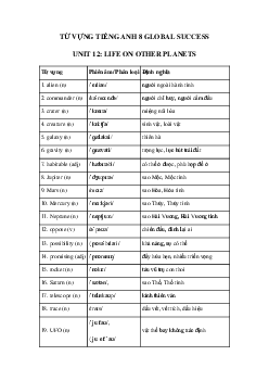 Từ vựng Unit 12 lớp 8 Life On Other Planets Global success