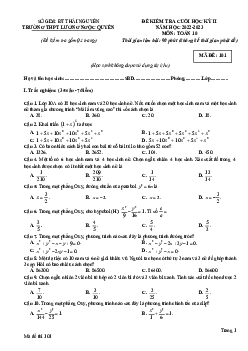 Đề cuối kì 2 Toán 10 năm 2022 – 2023 trường THPT Lương Ngọc Quyến – Thái Nguyên