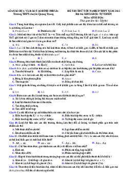 Đề thi thử THPT Quốc gia 2022 môn Sinh học trường THPT Chuyên Quang Trung, Bình Phước