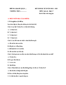 Đề thi học kì 2 môn Lịch sử - Địa lí 7 năm 2022 - 2023 sách Chân trời sáng tạo - Đề 3