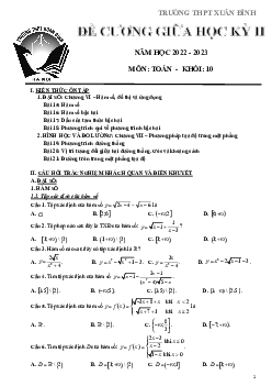 Đề cương giữa kỳ 2 Toán 10 năm 2022 – 2023 trường THPT Xuân Đỉnh – Hà Nội