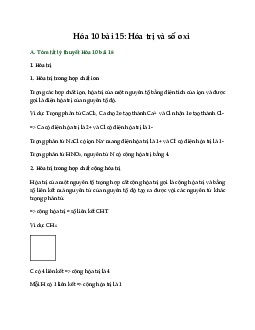 Hóa 10 bài 15: Hóa trị và số oxi hóa