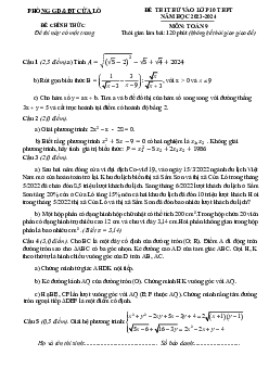 Đề thi thử Toán vào 10 lần 2 năm 2023 – 2024 phòng GD&ĐT Cửa Lò – Nghệ An
