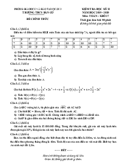 Đề thi HK2 Toán 7 năm 2019 – 2020 trường THCS Thông Tây Hội – TP HCM