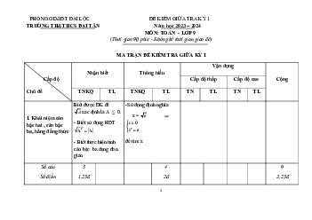 Đề giữa kì 1 Toán 9 năm 2023 – 2024 trường TH&THCS Đại Tân – Quảng Nam