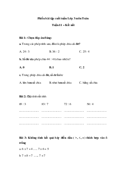 Phiếu bài tập cuối tuần Toán 3 - Tuần 11 (nâng cao) |  Cánh Diều
